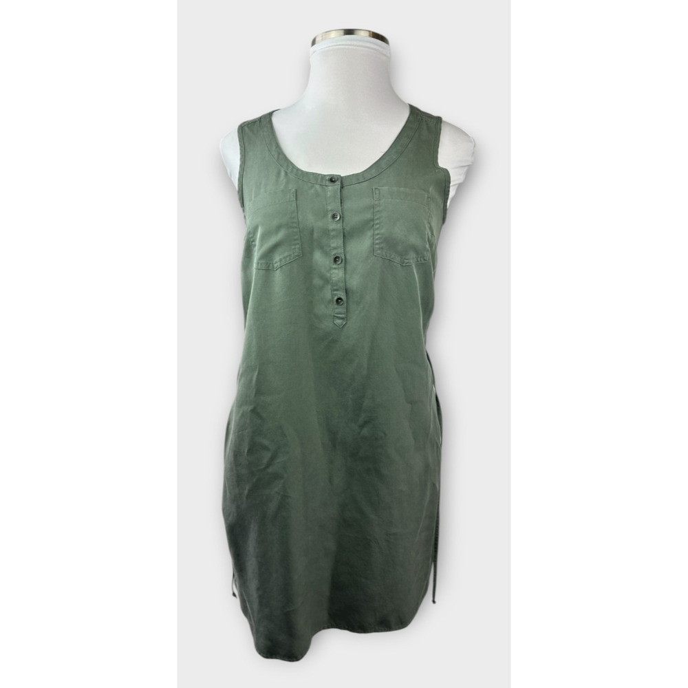 NWT Eddie Bauer Lightweight Tencel Dress Button Tie Belt Sleeveless Green Sz 12 - Picture 3 of 15